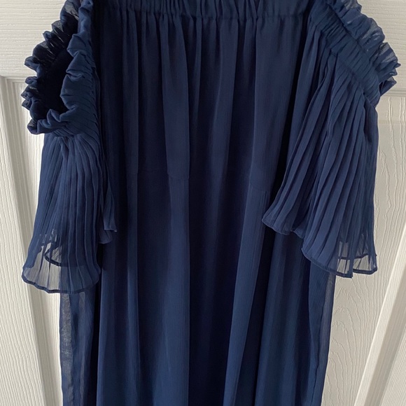 Sangria Navy Pleated MIDI Dress Size 16 - Picture 3 of 4